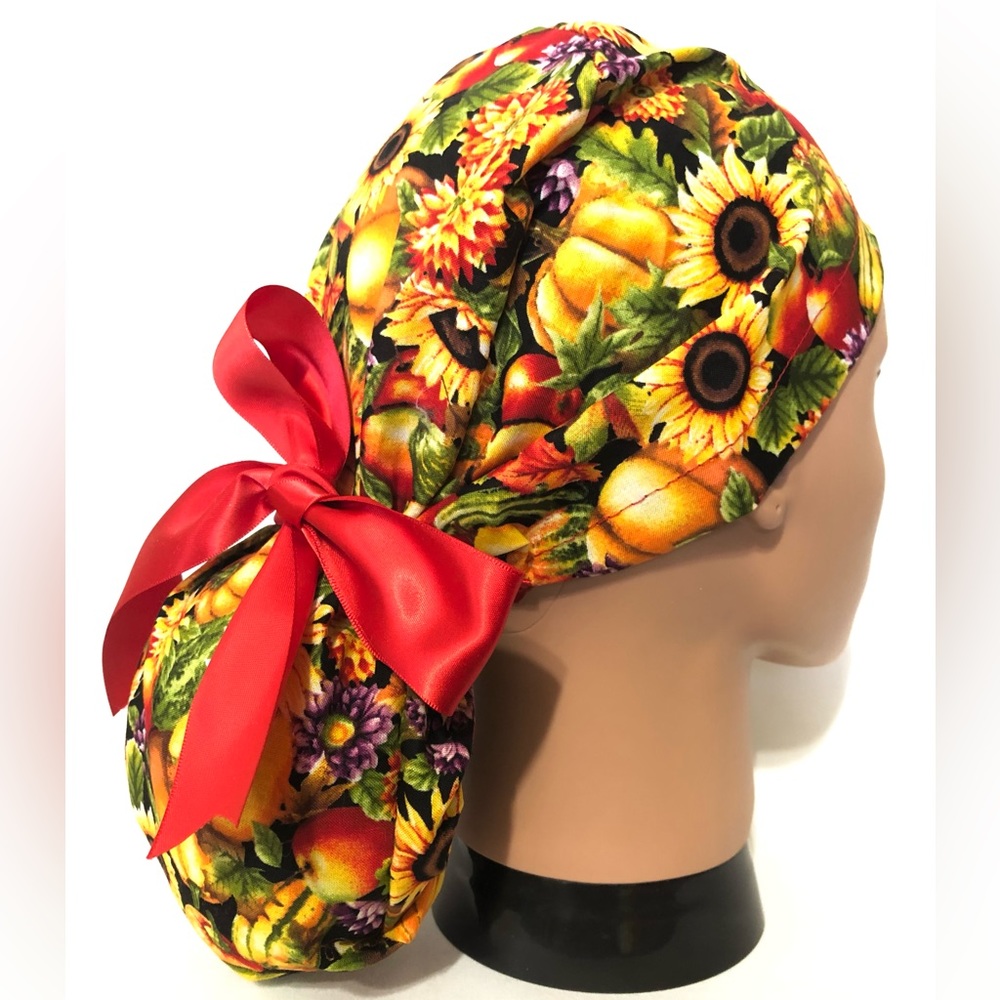 Floral Ponytail Scrub Cap, Scrub Cap for Women, Scrub Caps, Surgical Hats